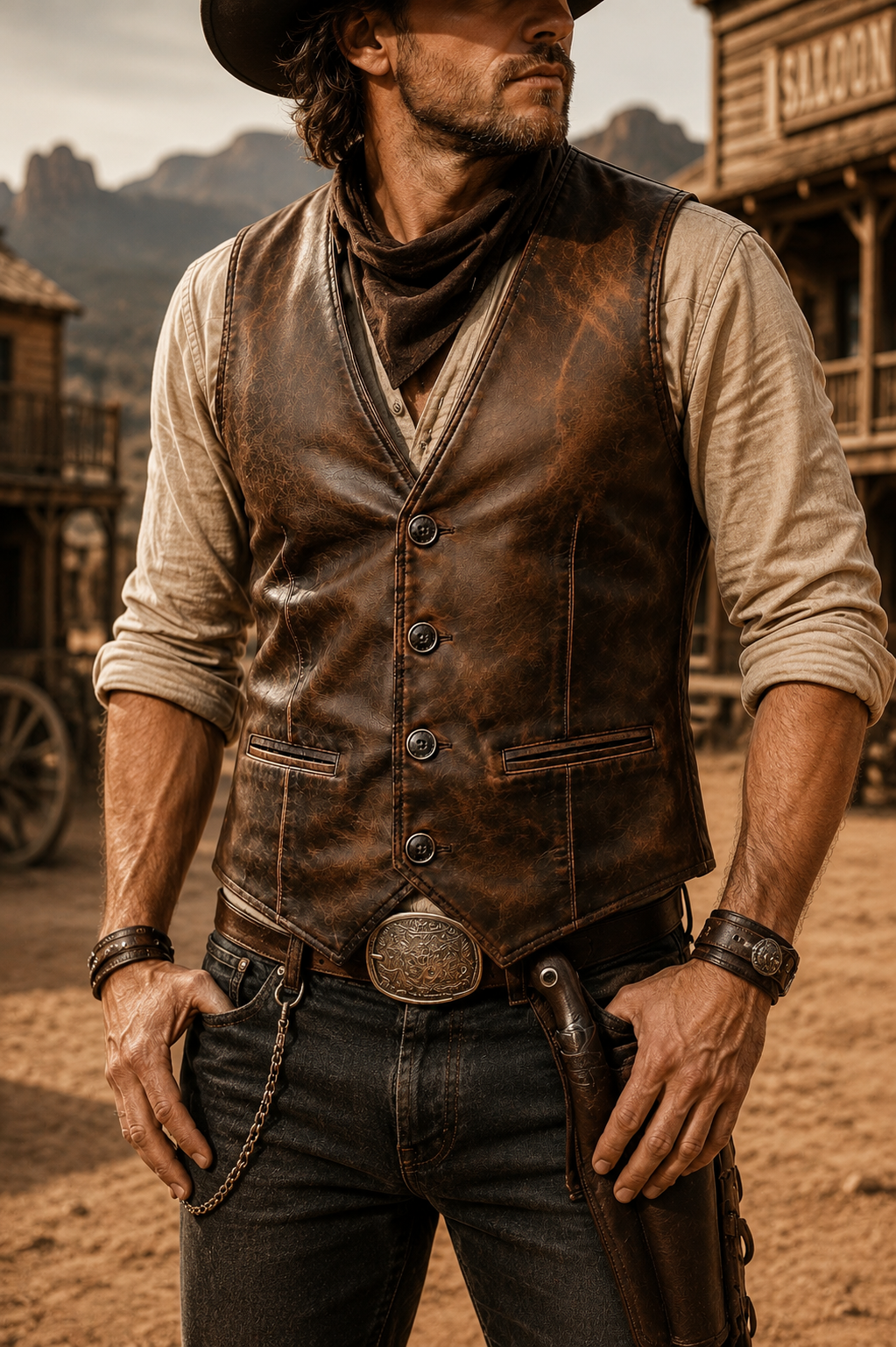 Men's Vintage Distressed Leather Vest – Premium Button Front Fashion Waistcoat