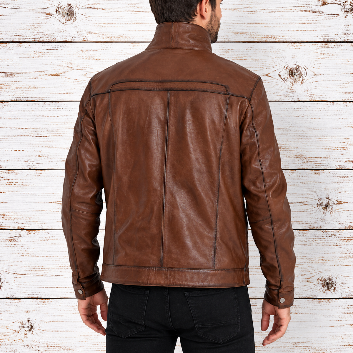 Mens Waxed Bomber Brown Leather Jacket