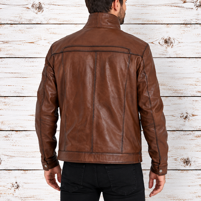 Mens Waxed Bomber Brown Leather Jacket