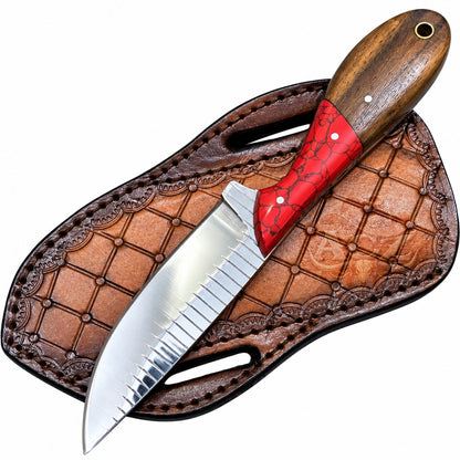 Western Cowboy Knife – 7-Inch Red Accent & Wood Handle