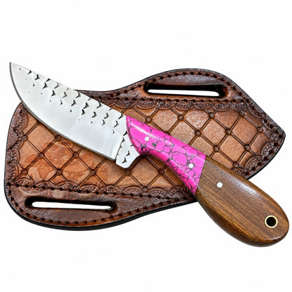 Western Cowboy Knife – 7-Inch Pink Accent & Wood Handle