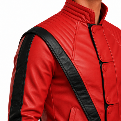 Men’s Red and Black Leather Biker Jacket – Classic Rock Star Style