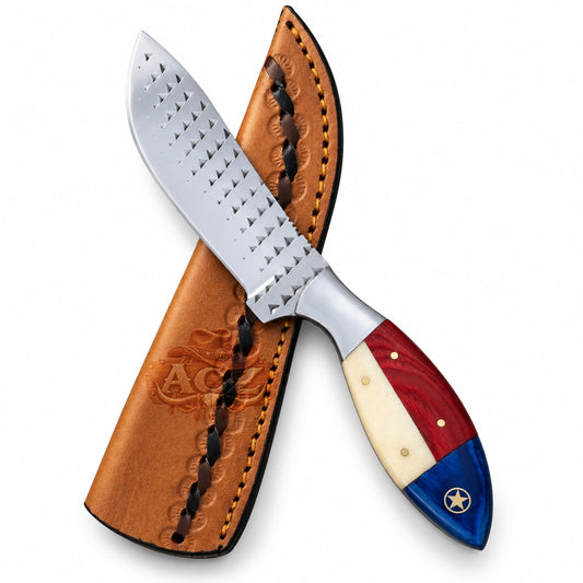 8" Handcrafted Rasp File Steel Field Tool Texas Flag Handle - Leather Sheath
