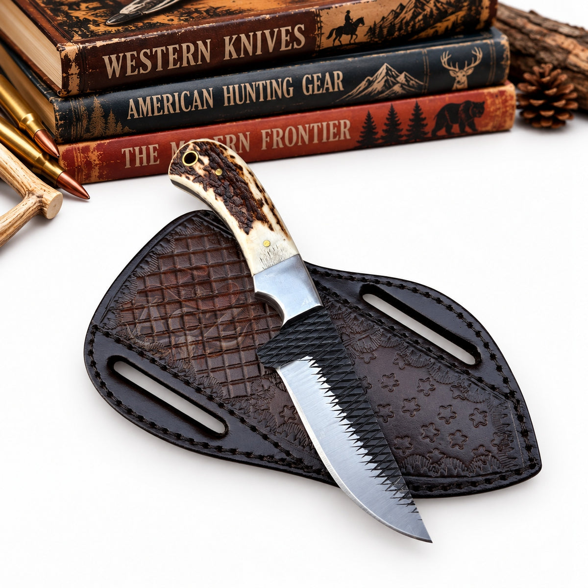 Western Cowboy Rasp Steel Knife – 7" Stag Horn Handle