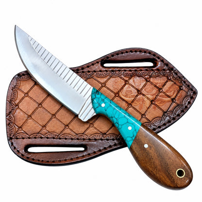 Western Cowboy Knife – 7-Inch Teal Accent & Wood Handle