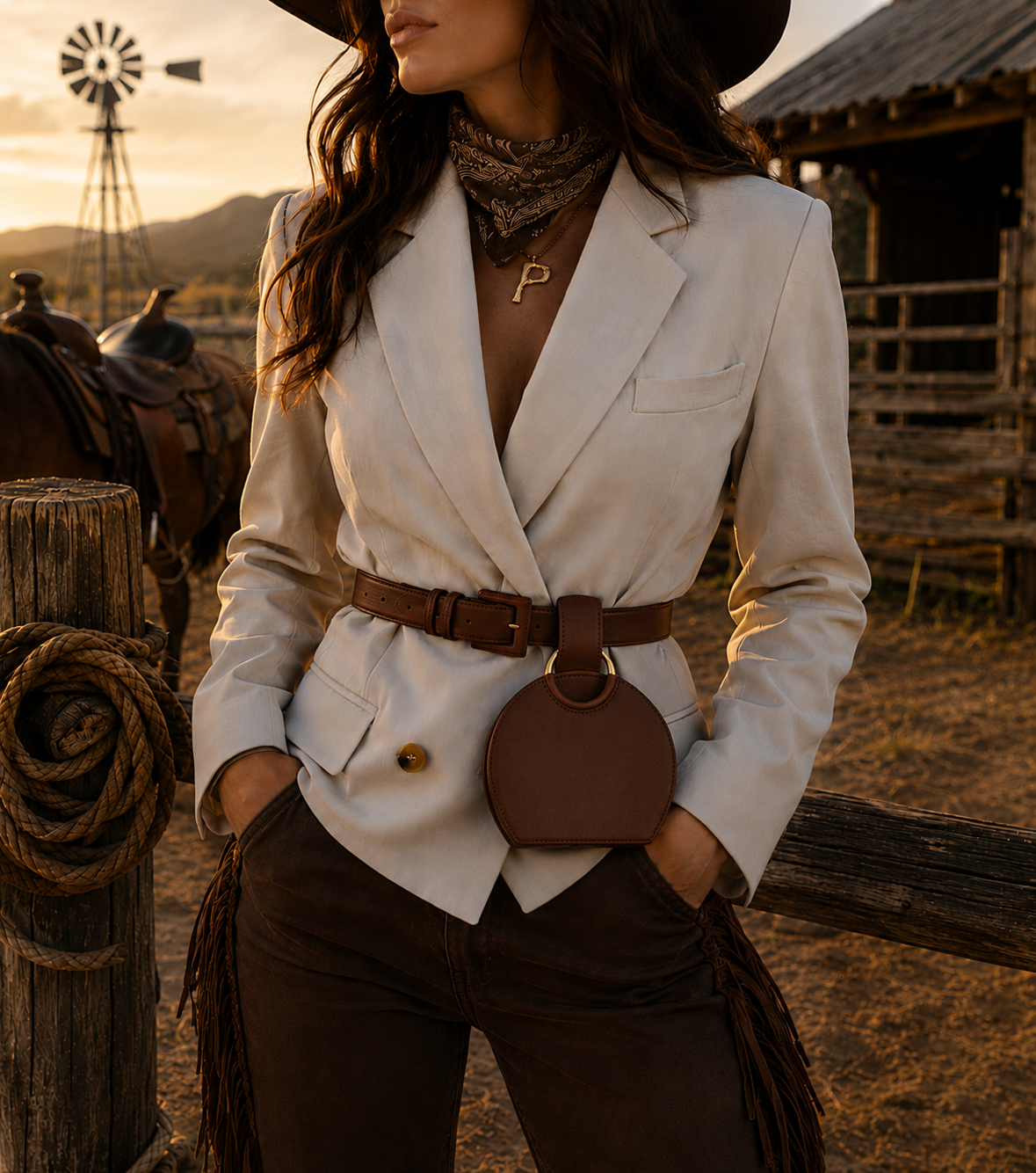 Vintage Round Leather Belt Bag – Handcrafted Western Style