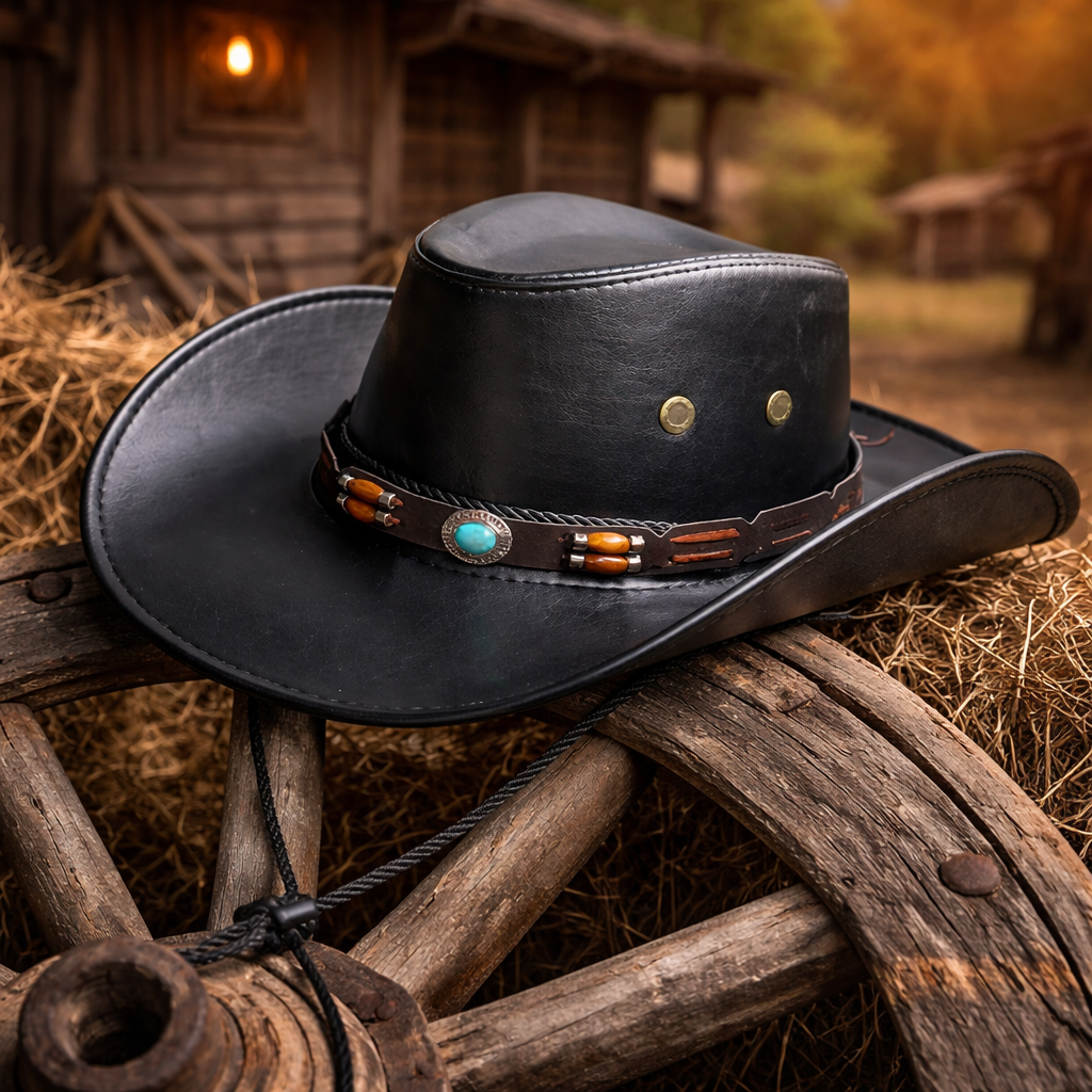 Classic Western Black Cowboy Hat Handcrafted Leather