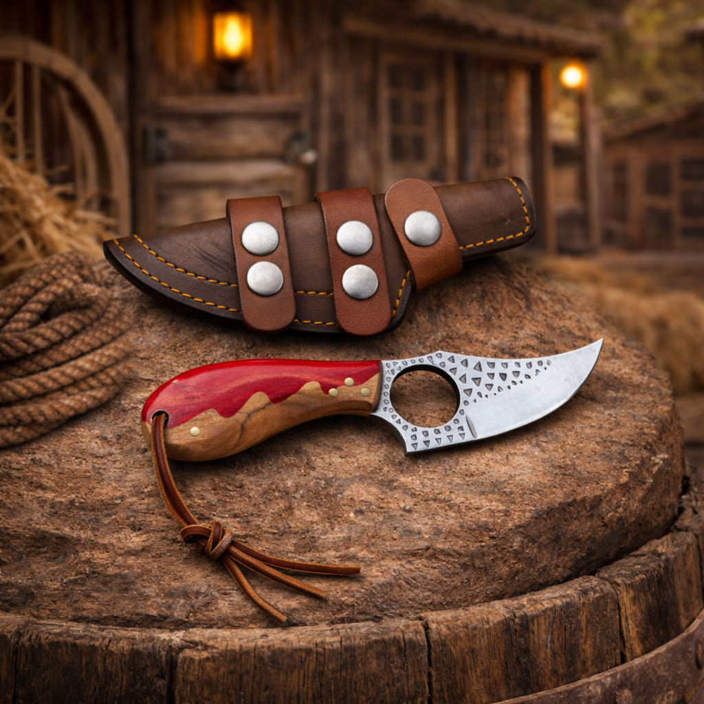 7" Handcrafted Rasp Farrier File Steel Field Tool Wood & Resin Handle - Leather Sheath