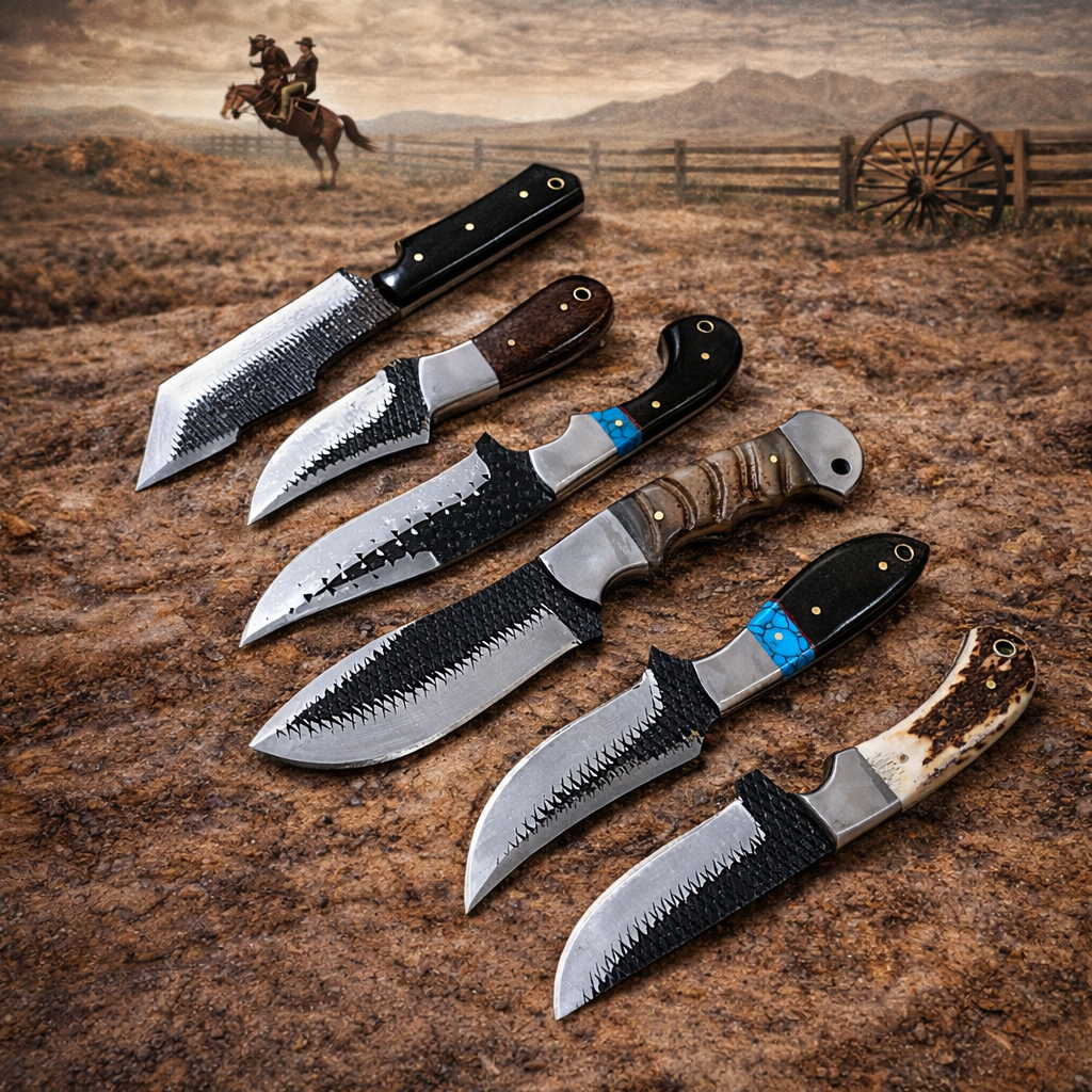Handcrafted 6-Piece Rasp File Steel Tool Set Western Heritage Collection - Leather Sheaths