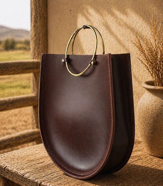 (Best Pick) Handcrafted Leather Tote with Gold Ring Handles – Minimal Luxury Edition