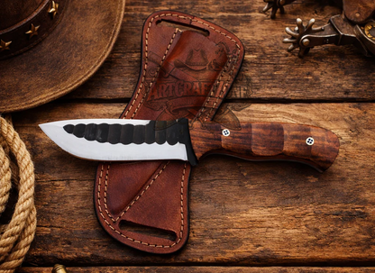Handcrafted 10" Hand Forged Field Work Western Cowboy Gear Tool with Leather Sheath