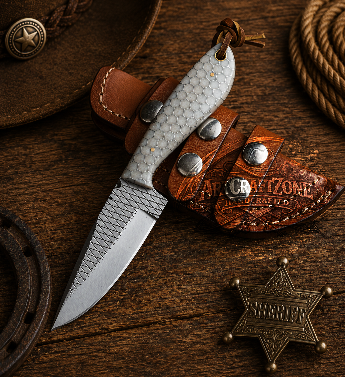 Handcrafted 7" Rasp File Farriery Steel Western Cowboy Field Work Tool with Leather Sheath