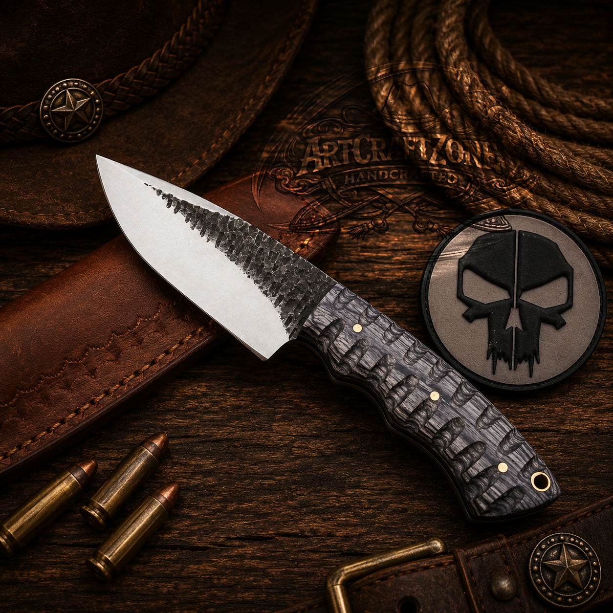 Handcrafted 9" Skinning 1095 High Carbon Steel Western Cowboy Field Work Tool with Leather Sheath