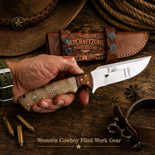 Handcrafted High Polish 1095 High Carbon Steel Western Cowboy Field Work Tool with Leather Sheath
