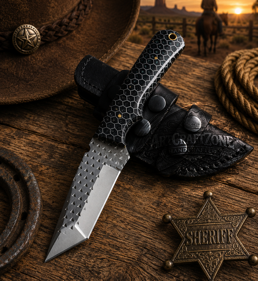 Handcrafted 8" Rasp File Farriery Steel Western Cowboy Field Work Tool with Leather Sheath