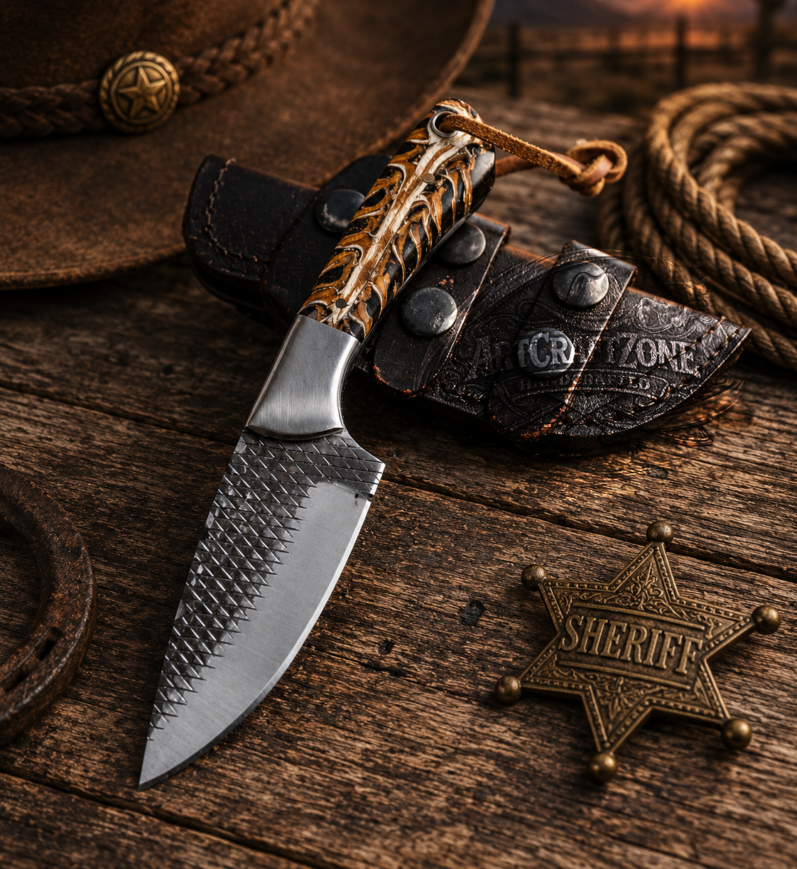 Handcrafted 8" Rasp File Farriery Steel Western Cowboy Field Work Tool with Leather Sheath