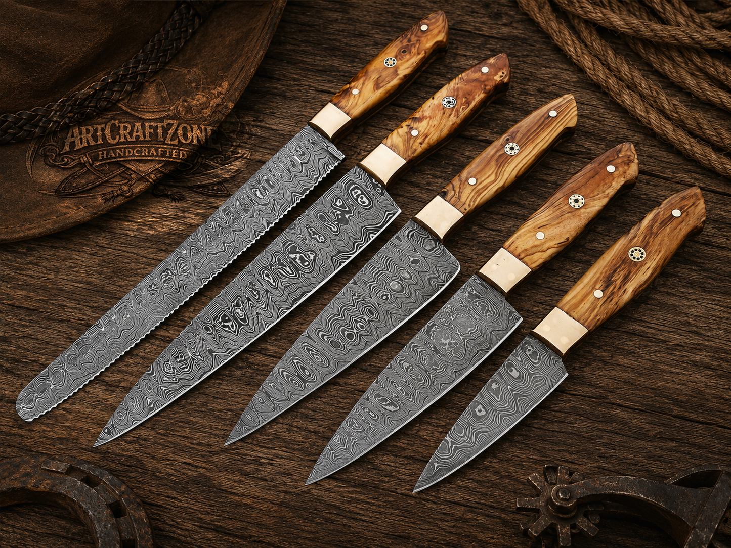 Handcrafted Premium Damascus Western Cowboy Chef Knife Set