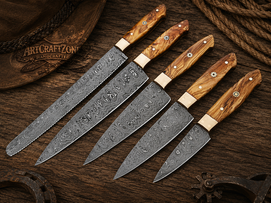 Handcrafted Premium Damascus Western Cowboy Chef Knife Set