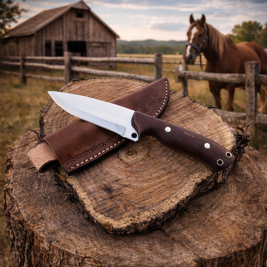 Handcrafted 8" 1095 High Carbon Steel Field Work Western Cowboy Tool with Leather Sheath