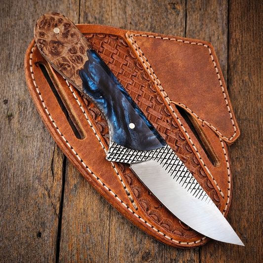 Handcrafted 7" Rasp Steel Field Work Western Cowboy Tool with Leather Sheath