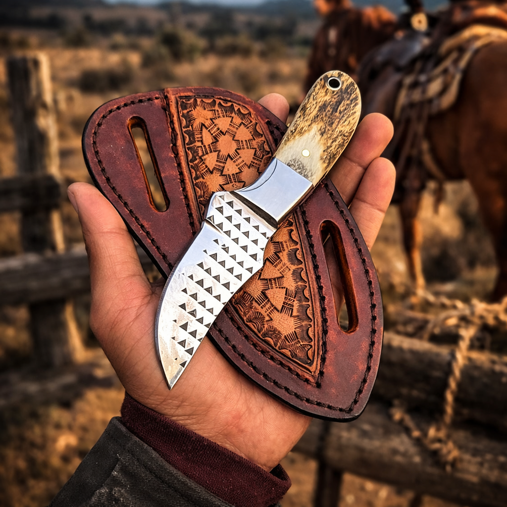 Handcrafted 7" Rasp Steel Field Work Western Cowboy Tool with Leather Sheath