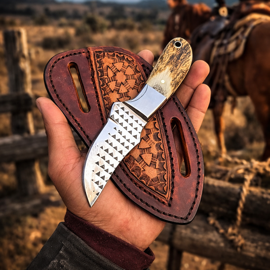 Handcrafted 7" Rasp Steel Field Work Western Cowboy Tool with Leather Sheath