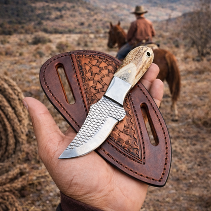 Handcrafted 7" Rasp Steel Field Work Western Cowboy Tool with Leather Sheath