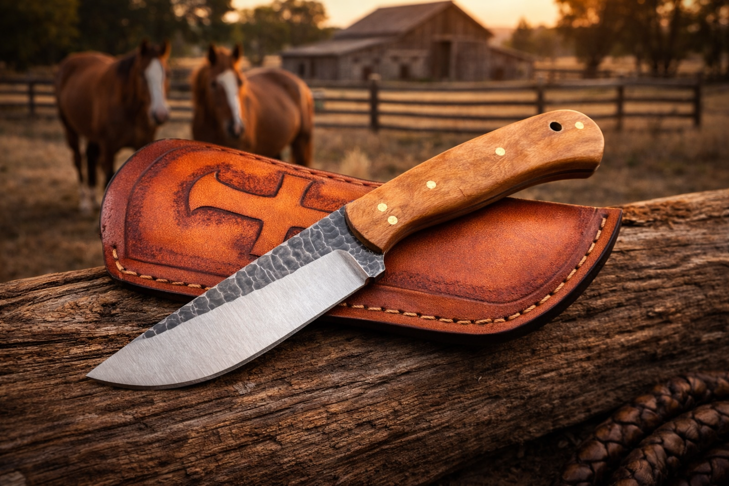 Handcrafted 7" 1095 Steel Field Work Western Cowboy Tool with Leather Sheath