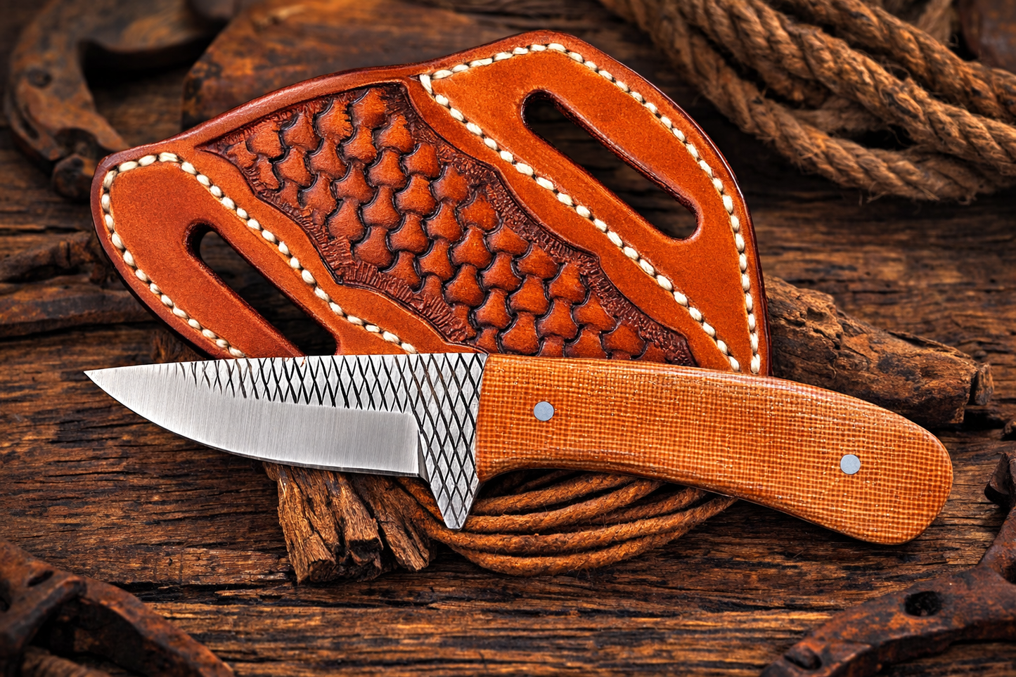 Handcrafted 7" Rasp Steel Field Work Western Cowboy Tool with Leather Sheath