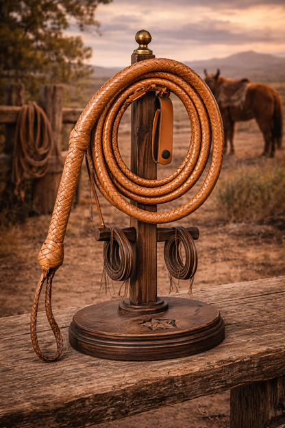 Tan Leather Bull Whip – Handmade 16-Plait Performance Whip