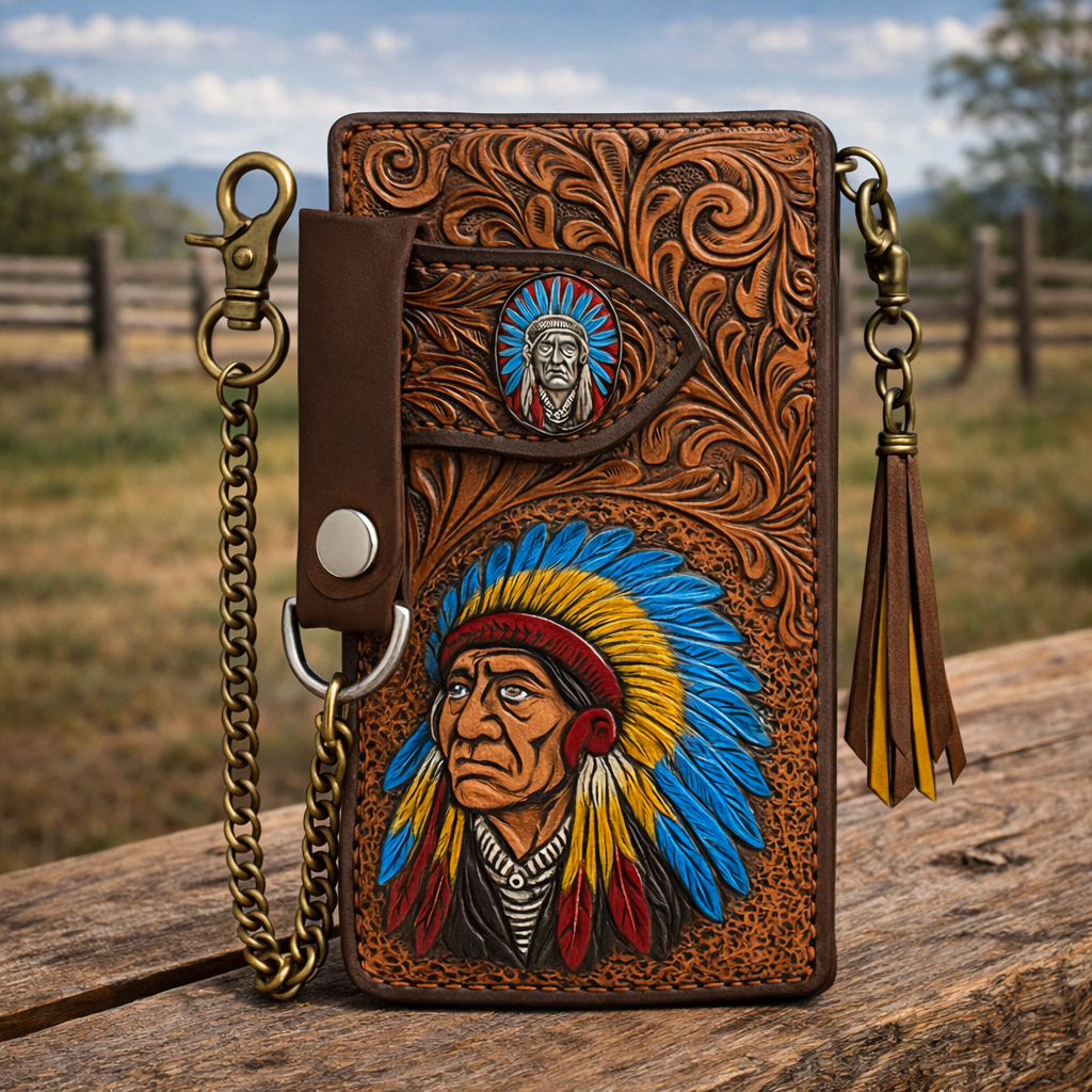 Premium Hand-Tooled Old Norse Western Leather Purse - Handcrafted Ladies Clutch