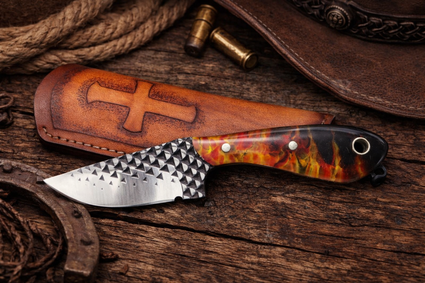 Handcrafted 7" Rasp Steel Field Work Western Cowboy Tool with Leather Sheath