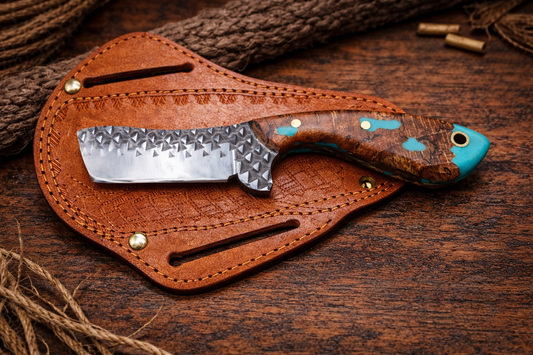 Handcrafted 7" Rasp Steel Field Work Western Cowboy Bull Cutter with Leather Sheath