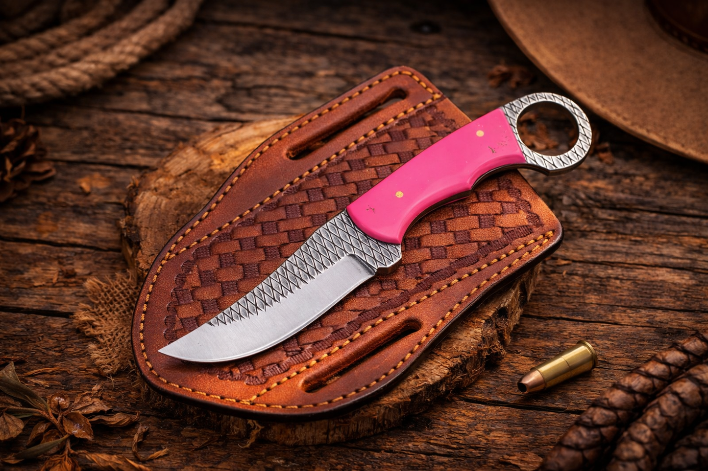 Handcrafted 7" Rasp Steel Field Work Western Cowboy Tool with Leather Sheath