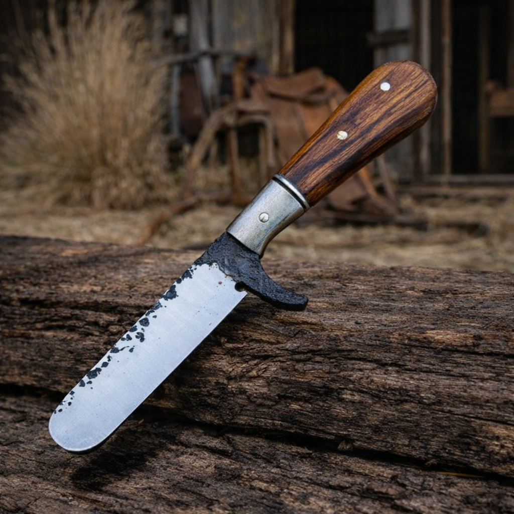 7" Handcrafted High Carbon Steel Bull Cutter Wood & Bone Handle - Leather Sheath