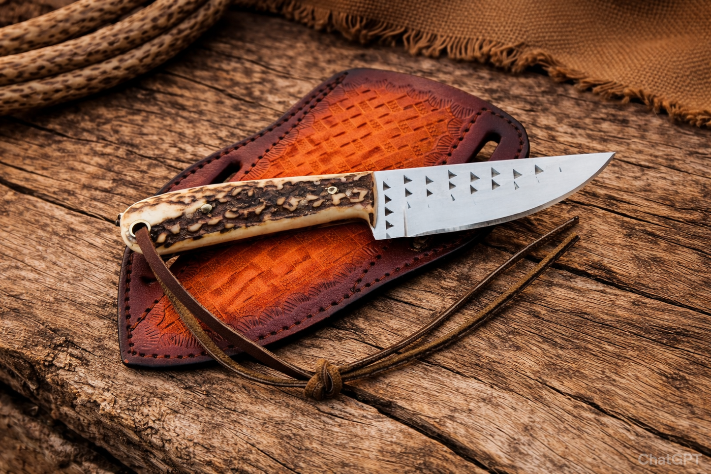 Handcrafted Cowboy Rasp Steel Working Field Tool with Antler & Western Leather Sheath