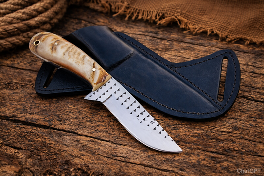 Handcrafted Cowboy Rasp Steel File Working Field Tool with Honey Sheep Horn Handle & Western Leather Sheath