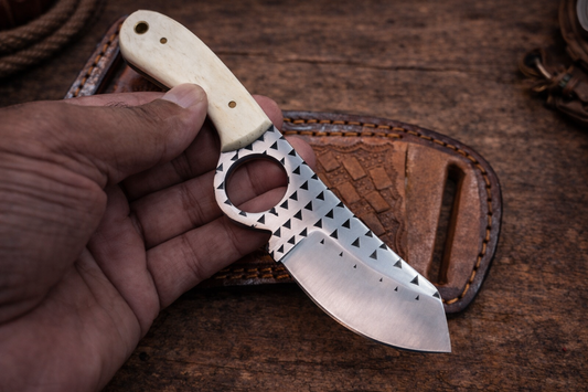 7" Handcrafted Rasp File Steel Skinning Knife Bone Handle - Leather Sheath