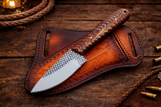 Handcrafted Cowboy Rasp File Farrier Steel Working Field Tool with Pinecone & Western Leather Sheath
