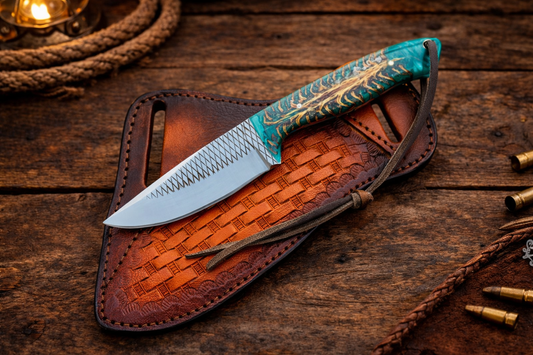 Handcrafted Cowboy Rasp Farrier File Steel Working Field Tool with Pinecone & Western Leather Sheath