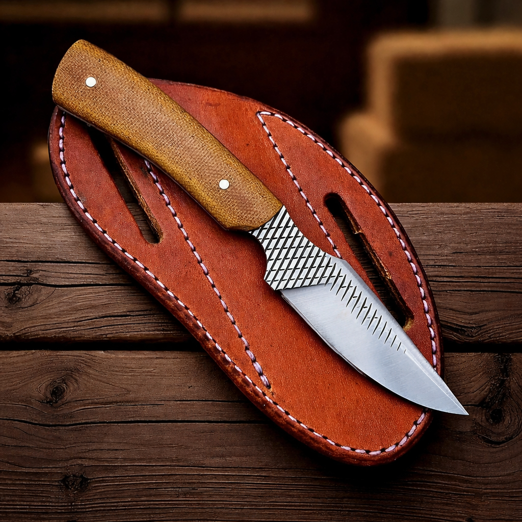 Handcrafted Cowboy Rasp File Steel Working Field Tool with G10 Micarta & Western Leather Sheath