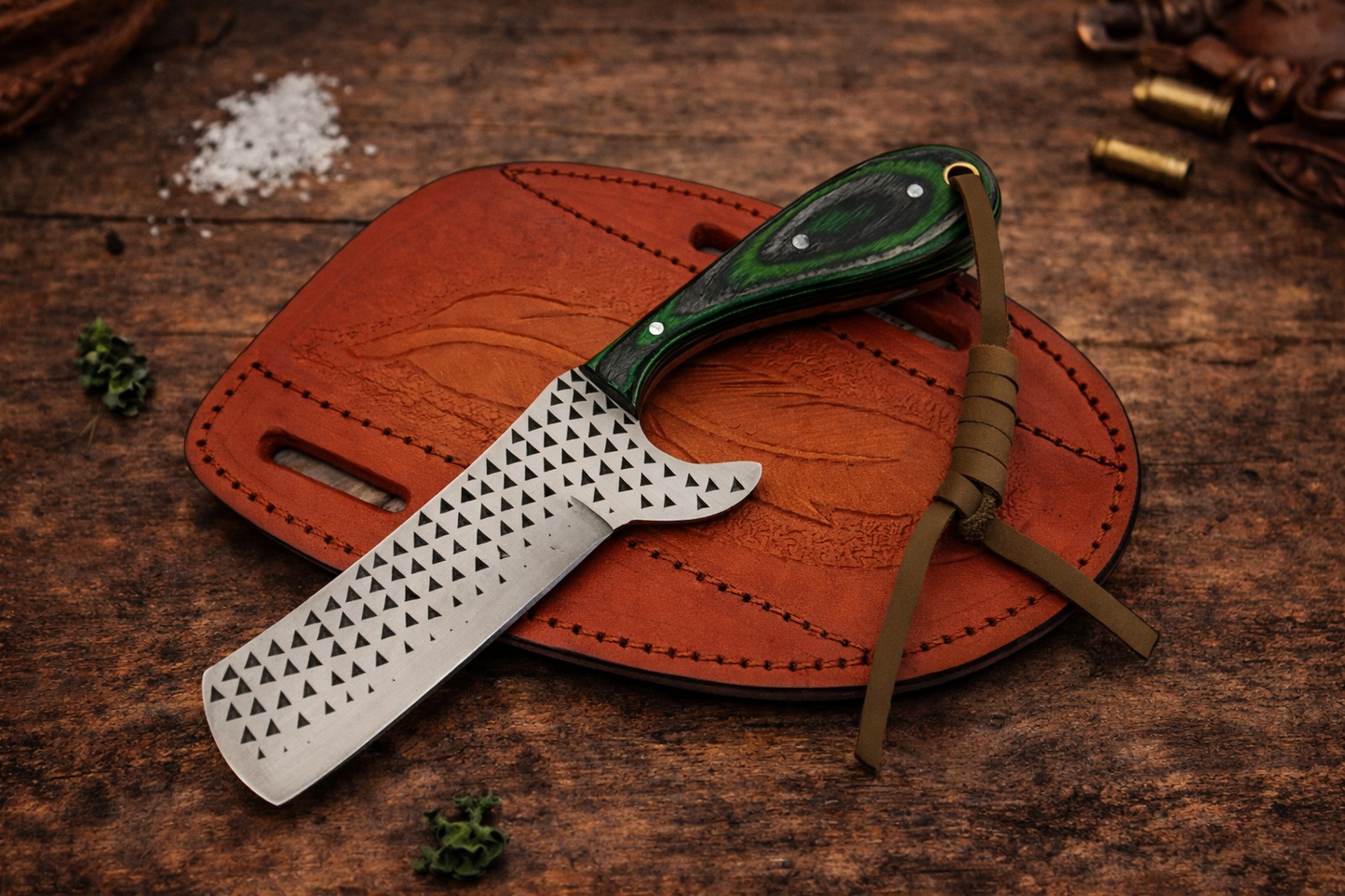 Handcrafted 7" Rasp Steel Field Work Western Cowboy Bull Cutter with Leather Sheath