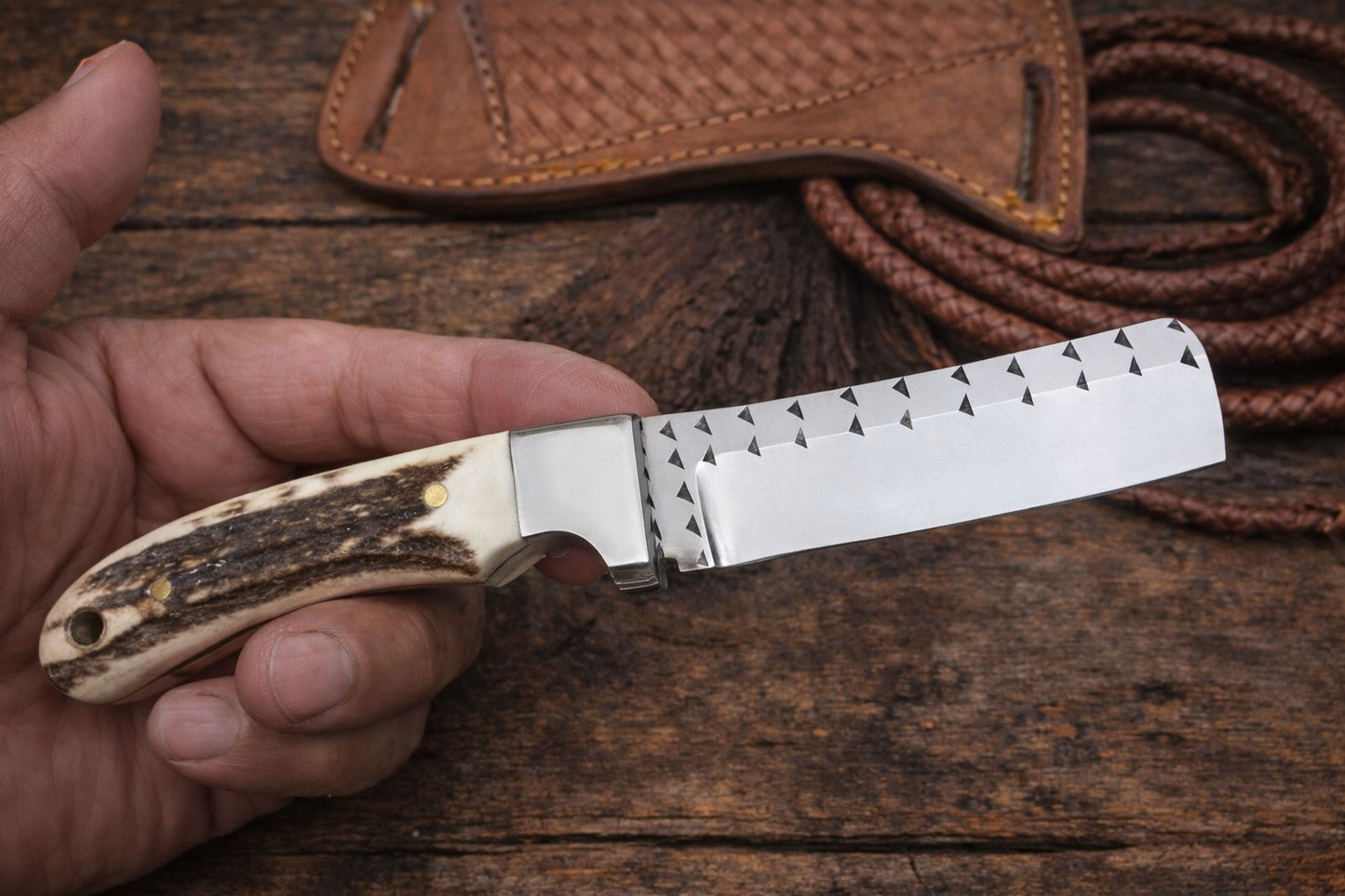 Handcrafted 7" Western Cowboy Bull Cutter With Leather Sheath