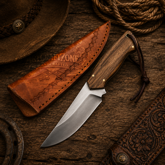 7" Handcrafted EDC Skinning Knife High Carbon 1095 Steel Iron Wood Handle - Leather Sheath
