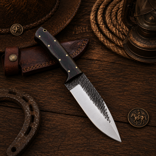 Handcrafted High Carbon Steel Western Cowboy Field Work Tool with Leather Sheath
