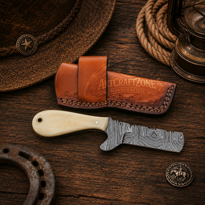 Handcrafted 7" Western Cowboy Bull Cutter With Leather Sheath