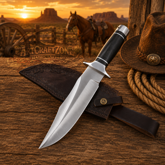 Handcrafted Great Western Clip Point High Carbon Steel Western Cowboy Field Work Tool with Leather Sheath