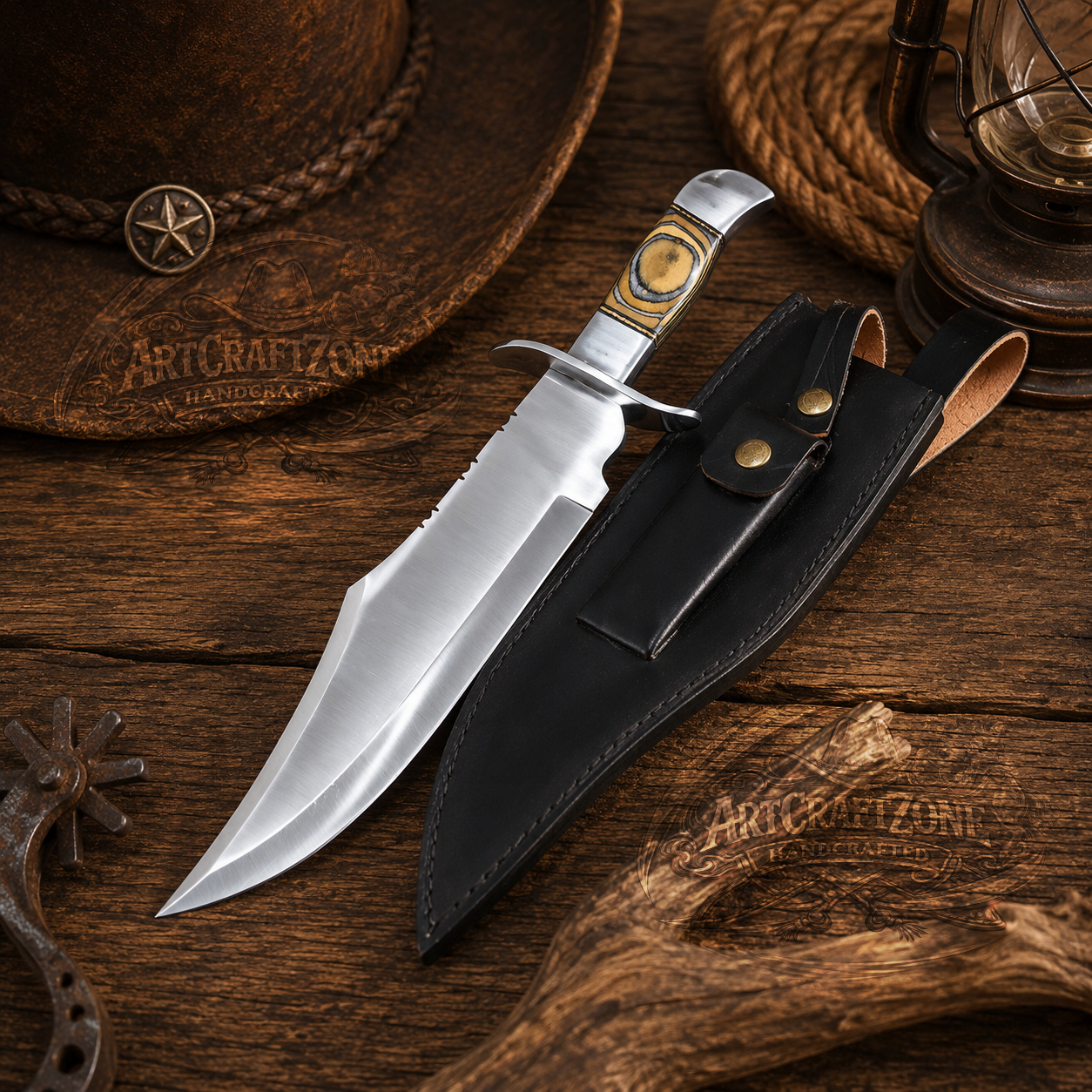 Handcrafted Great Western Clip Point Exotic Wood Western Cowboy Field Work Tool with Leather Sheath