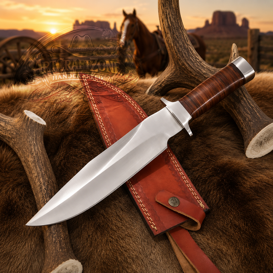 Handcrafted Western Clip Point D2 Tool Steel Western Cowboy Field Work Tool with Leather Sheath