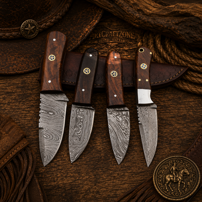 Handcrafted Mini EDC Skinning Premium Damascus Western Cowboy Field Work Tool with Leather Sheath